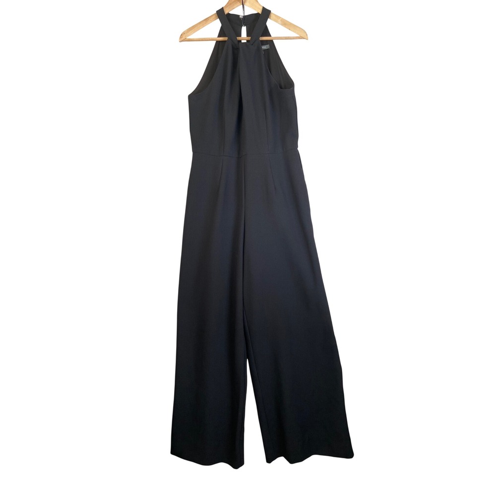 Julia Jordan Black Halter Neck Wide Leg Jumpsuit Size 8 Knot Front Keyhole Back